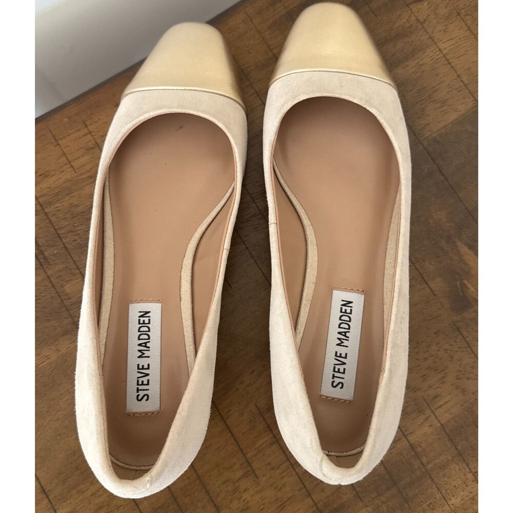 Steve Madden Ballet Flats Gold Cap Toe Nude Beige Slip On Shoes 6M